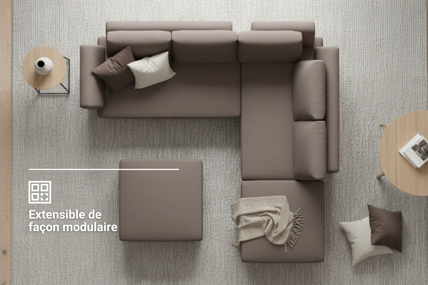 Canapé d’angle modulaire Amy avec fonction lit