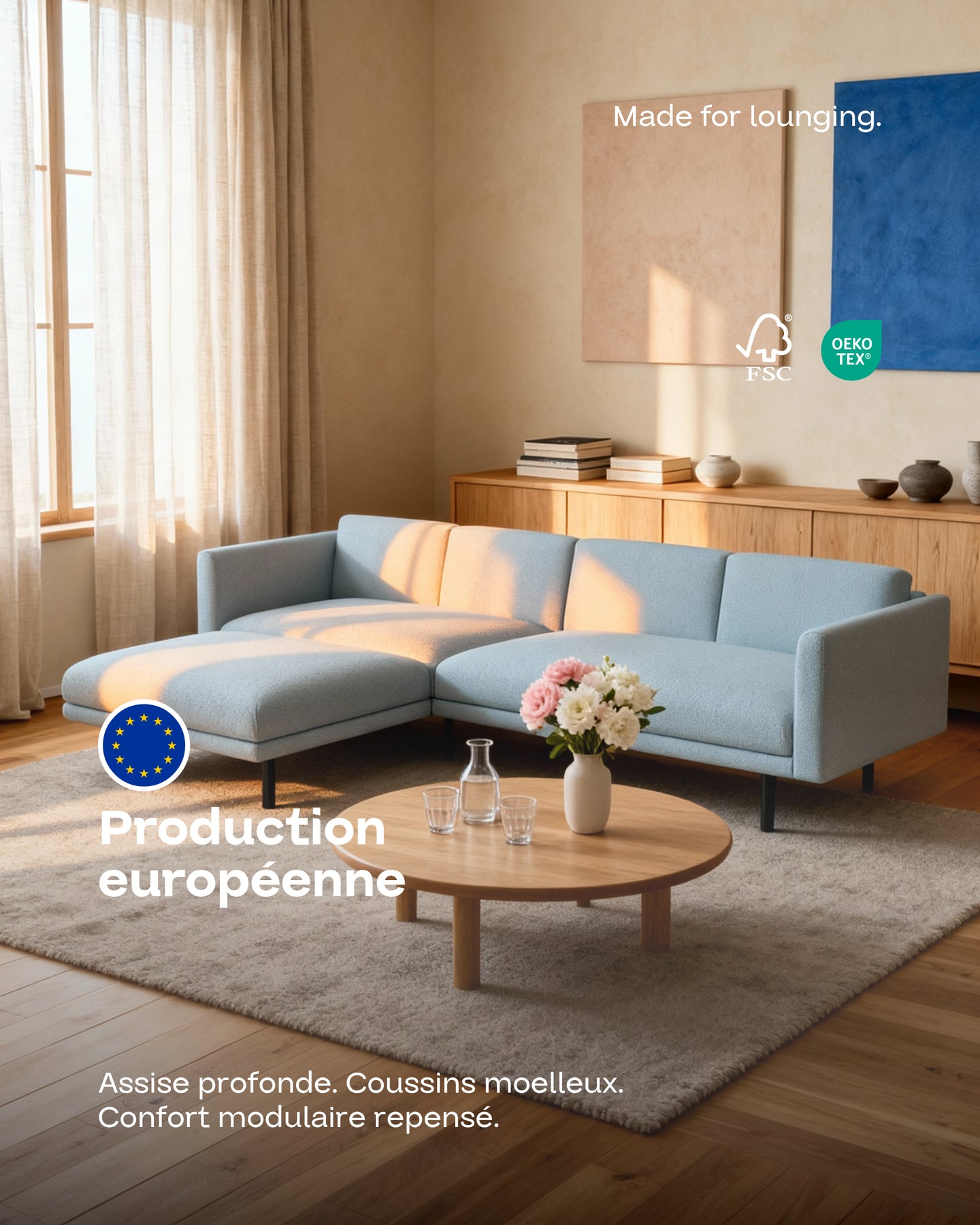 Canapé modulaire Aera 3 places avec pouf