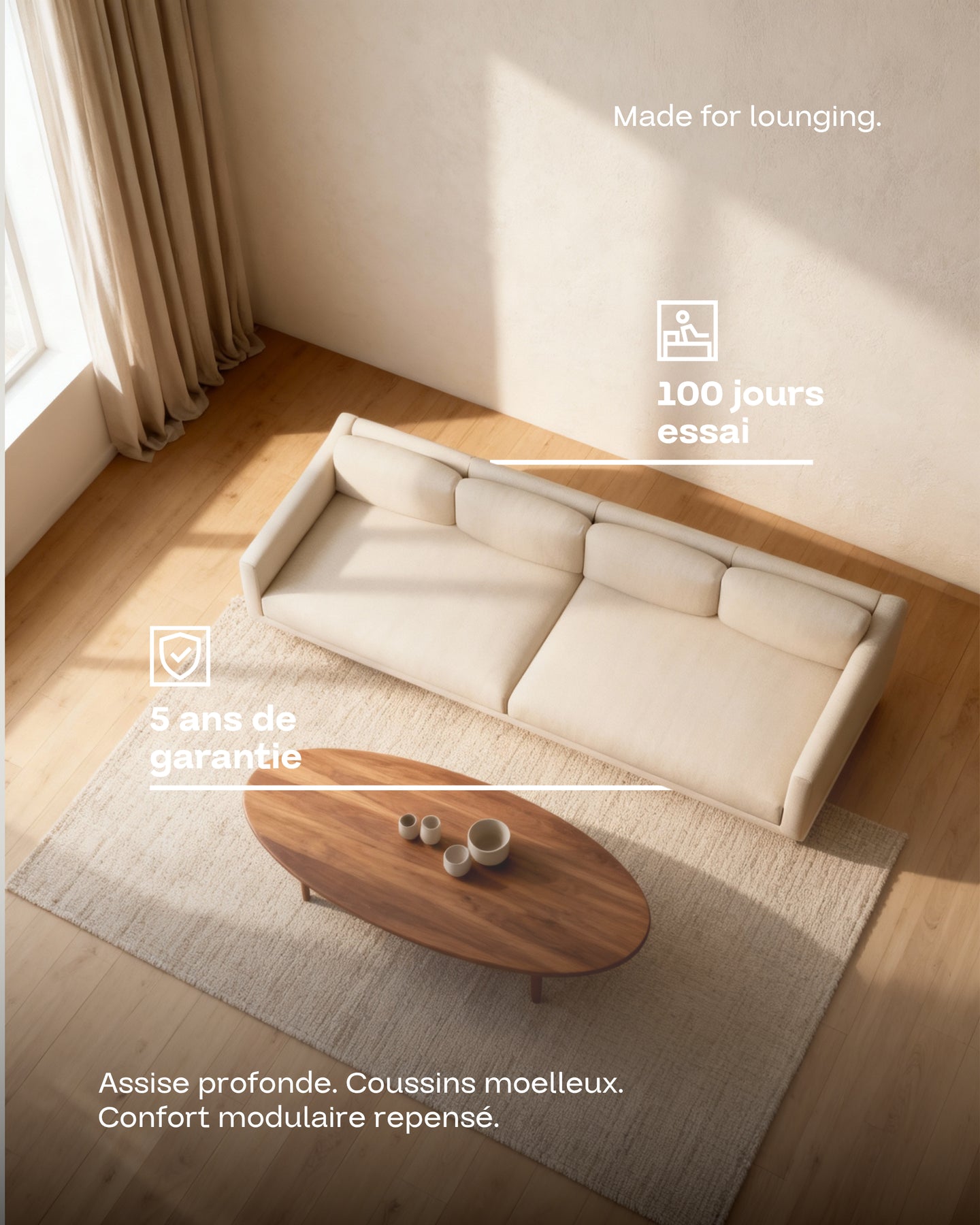 Canapé modulaire Aera 3 places avec pouf
