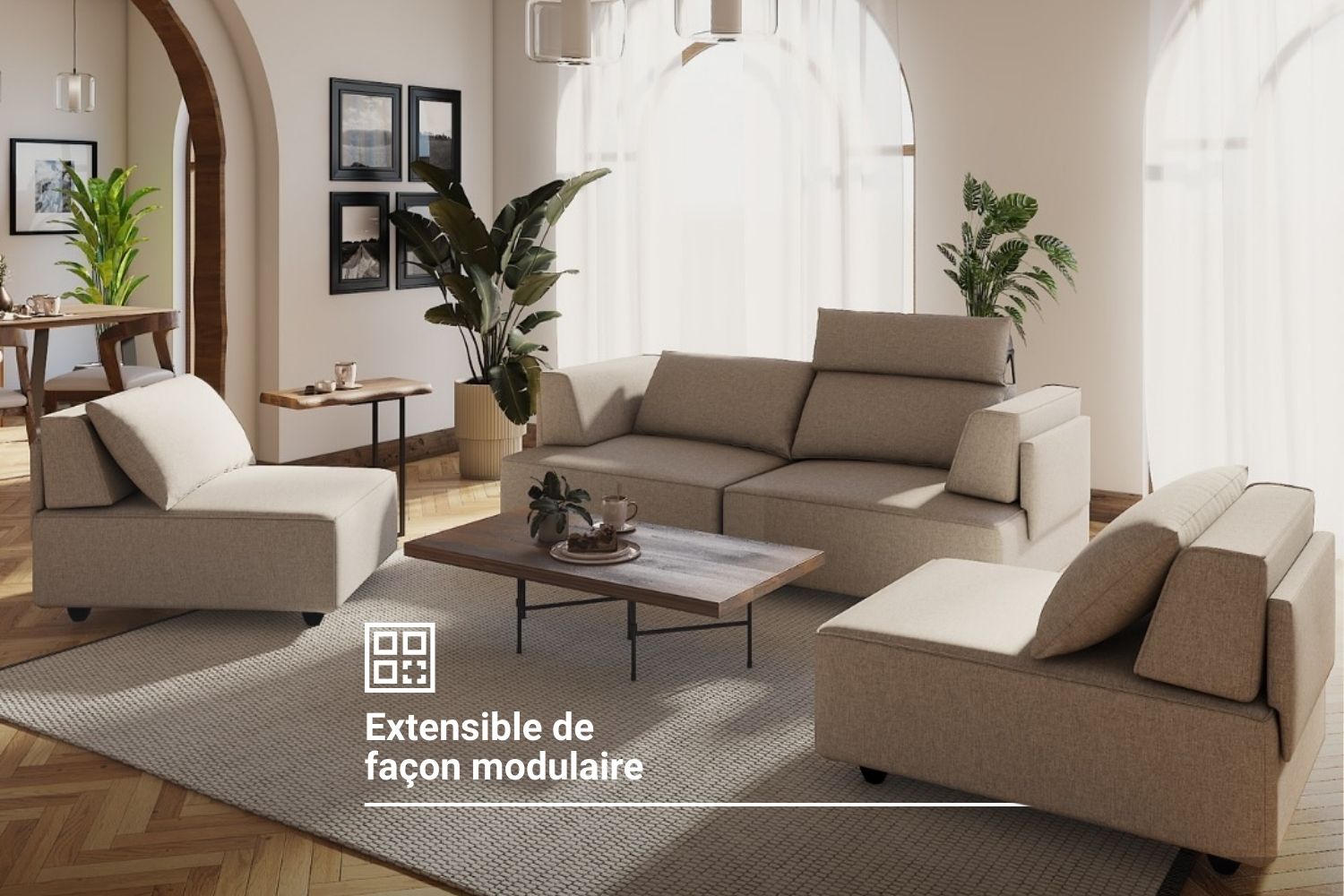 Canapé modulable Louis L avec fonction sommeil